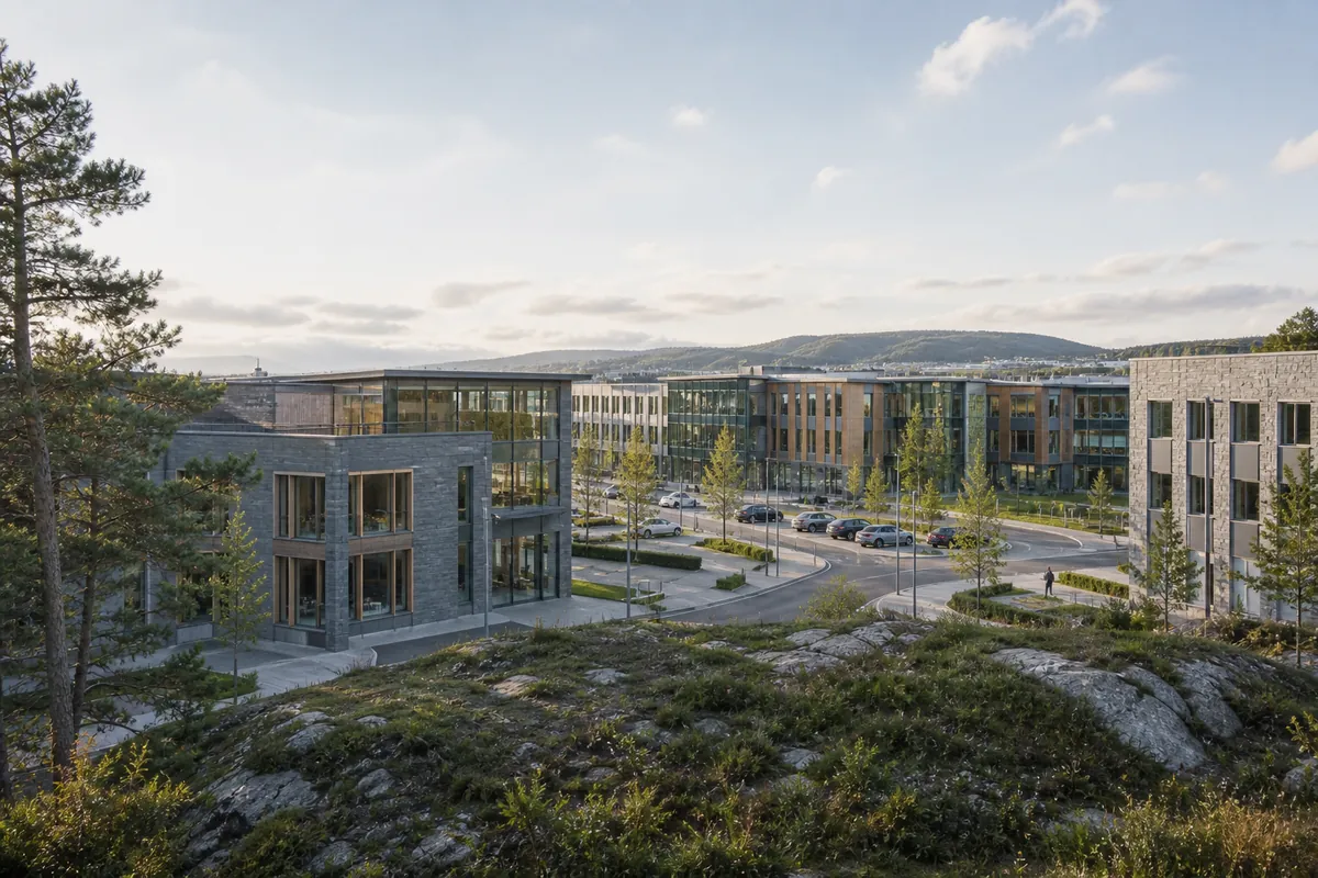 Modern commercial buildings and office campus